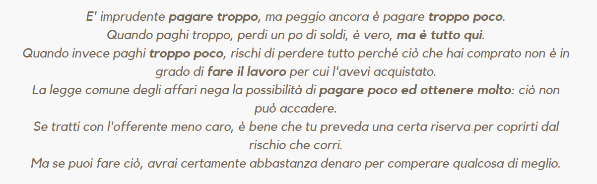 citazione di Jhon Ruskin sui costi